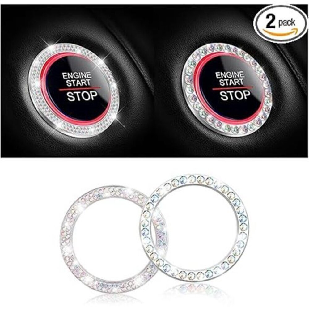 Multi-Color Car Start Button Bling Rhinestone Diamond Engine Button Ring 2-Pack - Picture 7 of 7